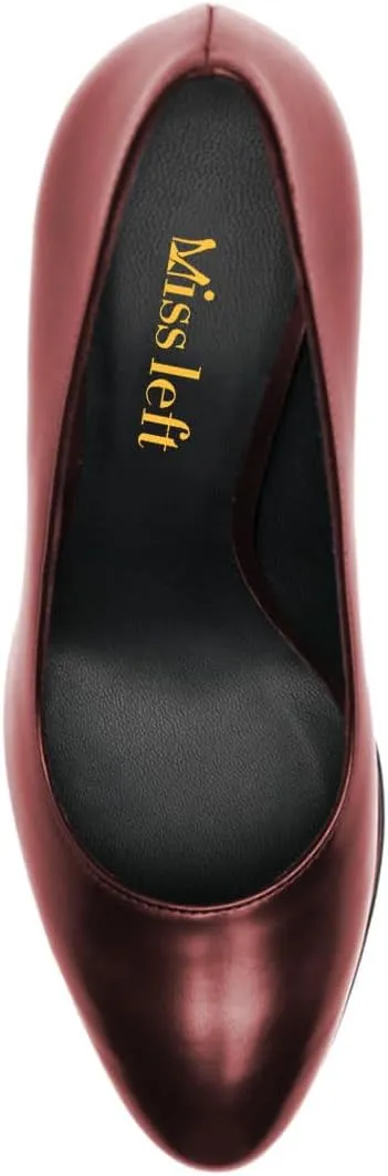 miss left Women Platform Closed Almond Toe Pumps Classic Slip On Block Chunky High Heels Versatile Formal Business Party Shoes Size 4-16 US