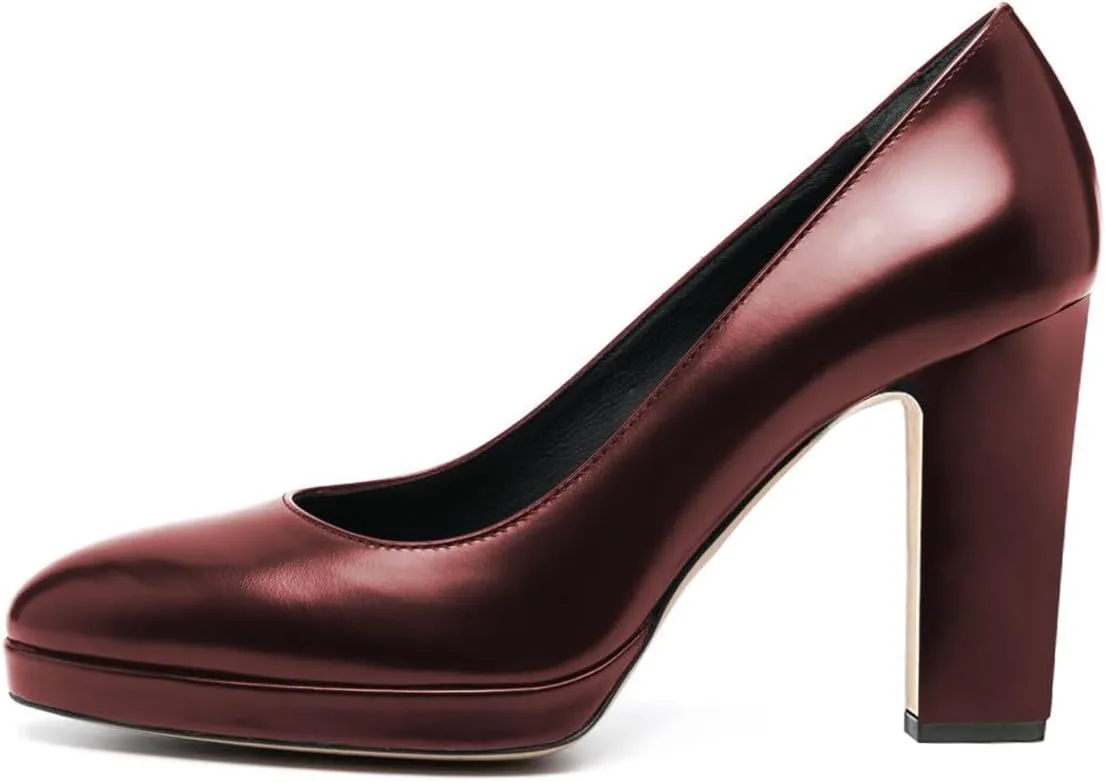 miss left Women Platform Closed Almond Toe Pumps Classic Slip On Block Chunky High Heels Versatile Formal Business Party Shoes Size 4-16 US