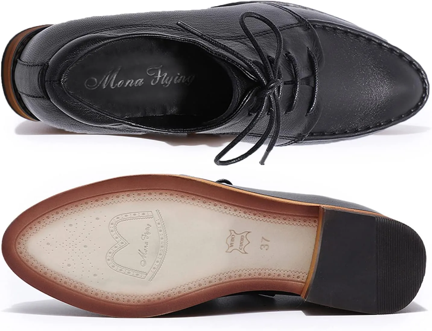 Mona flying Women's Comfortable Dress Oxfords Derby Lace-up Leather Shoes for Ladies