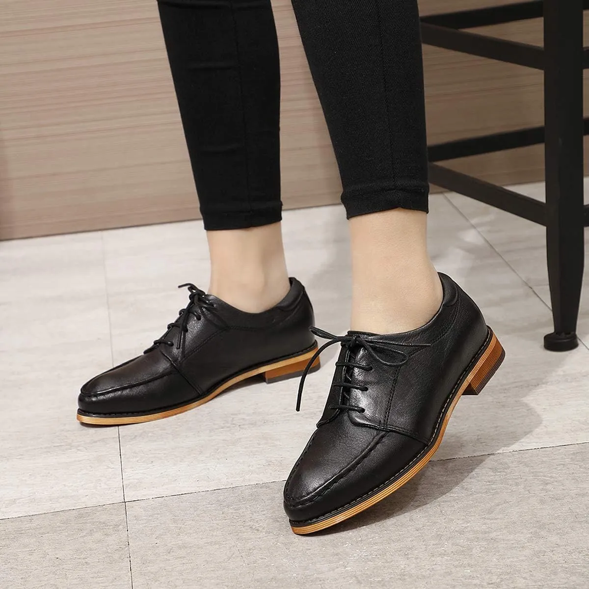 Mona flying Women's Comfortable Dress Oxfords Derby Lace-up Leather Shoes for Ladies
