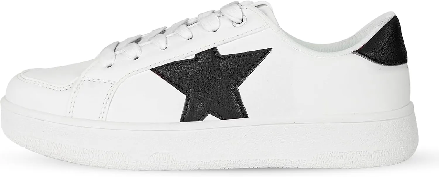 Niluber Star Sneakers for Women Low Top Comfortable Cushioned White Gold Sliver Leopard Platform Sneakers Lace Up Red Glitter Platform Party Shoes