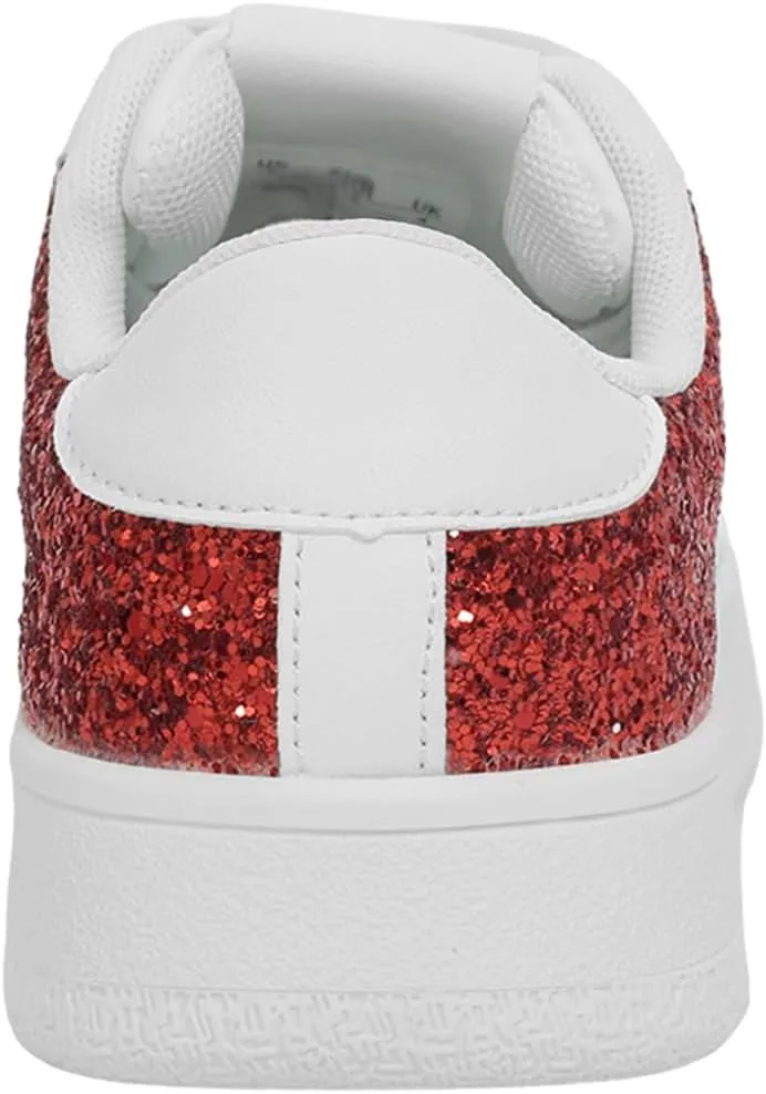 Niluber Star Sneakers for Women Low Top Comfortable Cushioned White Gold Sliver Leopard Platform Sneakers Lace Up Red Glitter Platform Party Shoes