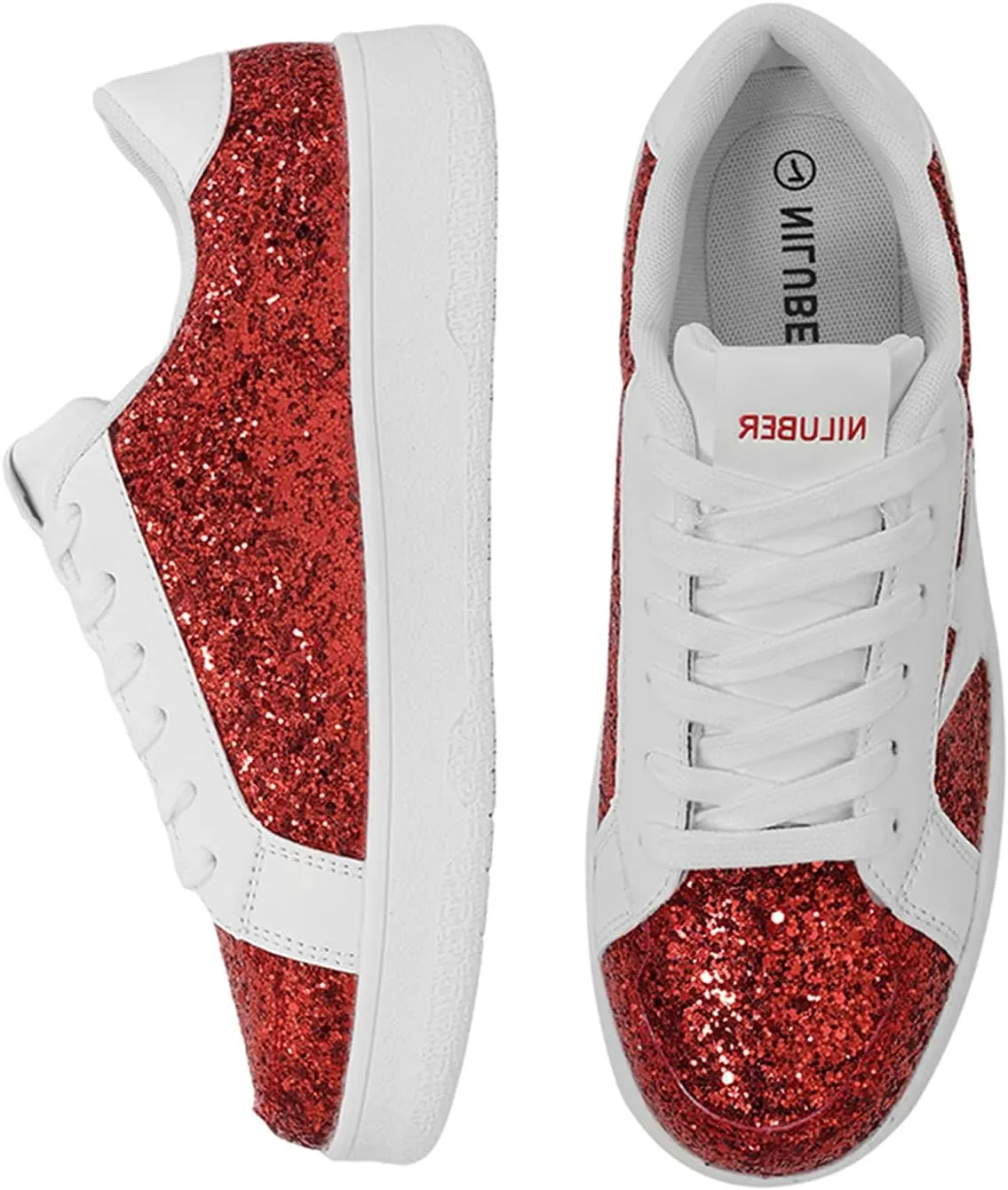 Niluber Star Sneakers for Women Low Top Comfortable Cushioned White Gold Sliver Leopard Platform Sneakers Lace Up Red Glitter Platform Party Shoes