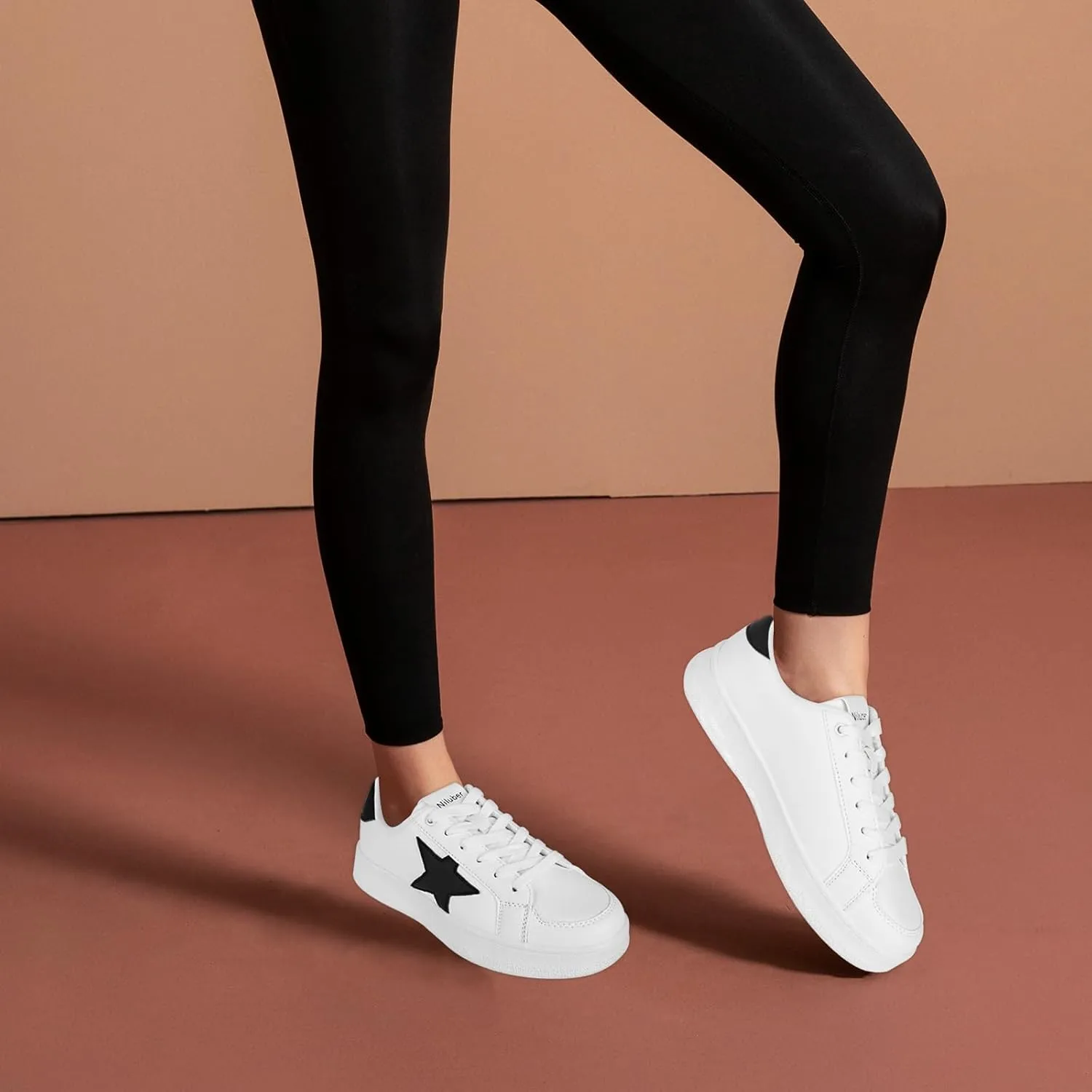 Niluber Star Sneakers for Women Low Top Comfortable Cushioned White Gold Sliver Leopard Platform Sneakers Lace Up Red Glitter Platform Party Shoes