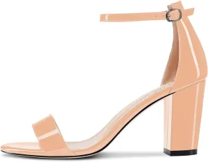 NobleOnly Women Chunky Block High Heels Peep Open Toe Sandals Ankle Strap Cute Dress Wedding Clear Shoes 3 Inches Heel
