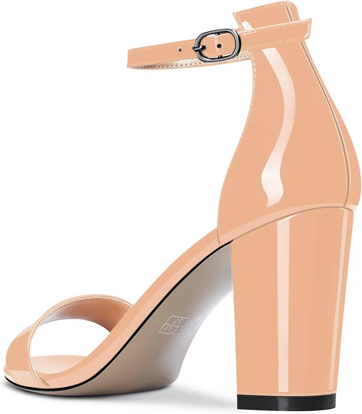 NobleOnly Women Chunky Block High Heels Peep Open Toe Sandals Ankle Strap Cute Dress Wedding Clear Shoes 3 Inches Heel