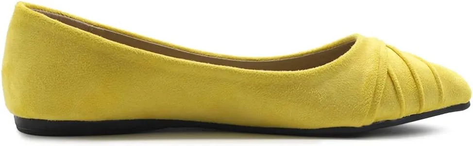 Ollio Women's Shoe Ballet Dress Faux Suede Pleated Pointed Toe Flat