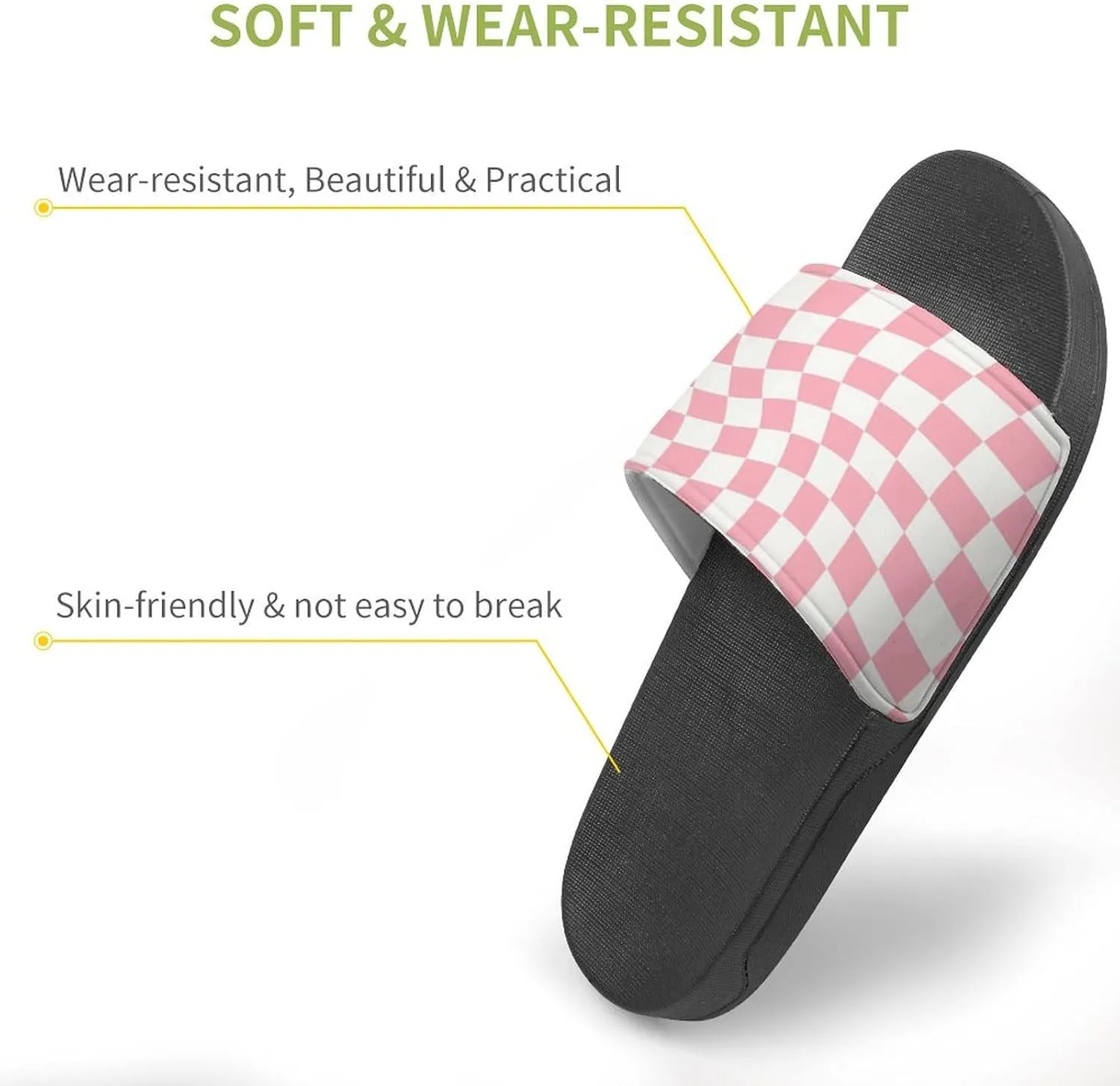 Pastel Pink Checked Warped Slippers for Women Rubber Slides Womens Sandal Slippers