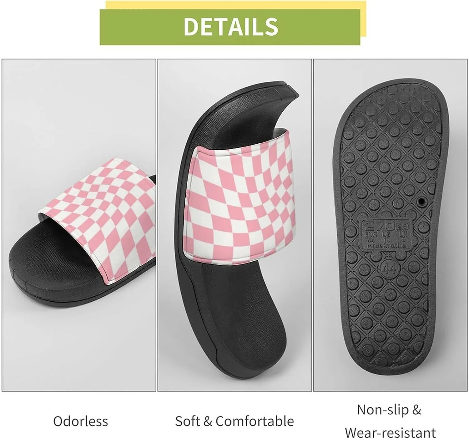 Pastel Pink Checked Warped Slippers for Women Rubber Slides Womens Sandal Slippers