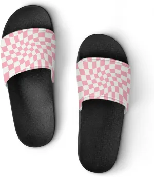 Pastel Pink Checked Warped Slippers for Women Rubber Slides Womens Sandal Slippers