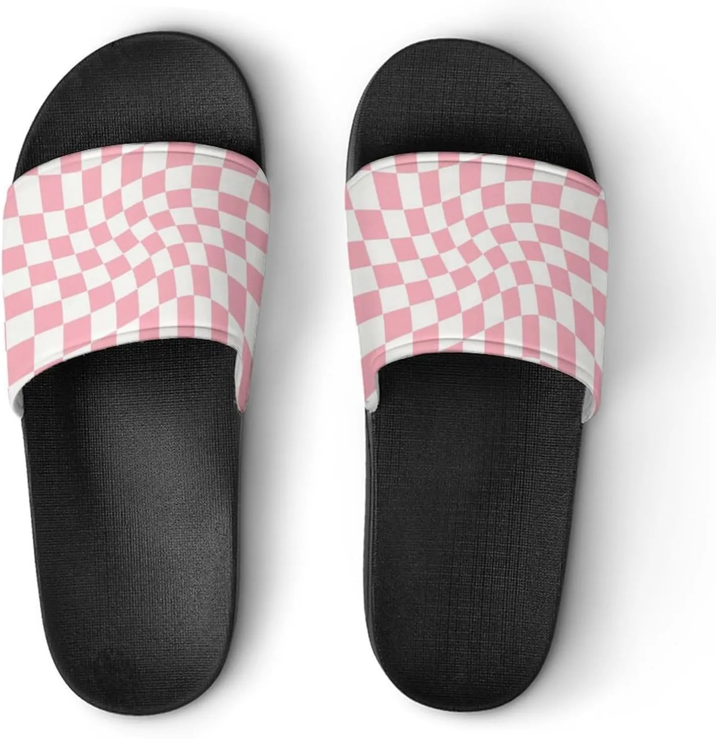 Pastel Pink Checked Warped Slippers for Women Rubber Slides Womens Sandal Slippers