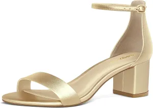 PIZZ ANNU Women's Low Block Chunky Heels Sandals Comfortable Open Toe Ankle Strap Party Dress Pump Shoes Strappy Buckle Heeled Sandal with 2 Inches Tall Thick Heel Design