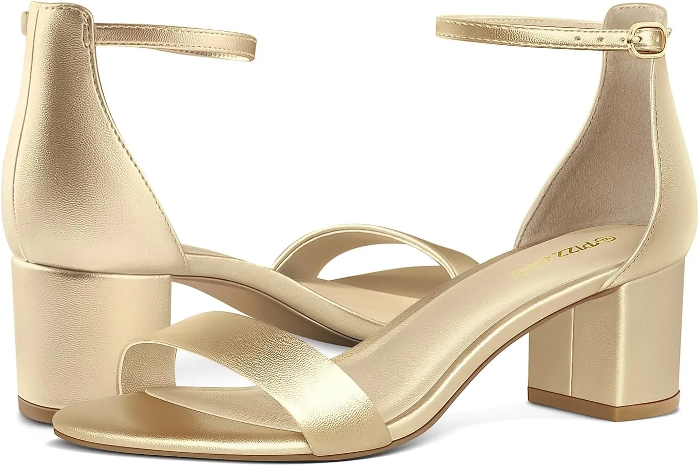 PIZZ ANNU Women's Low Block Chunky Heels Sandals Comfortable Open Toe Ankle Strap Party Dress Pump Shoes Strappy Buckle Heeled Sandal with 2 Inches Tall Thick Heel Design