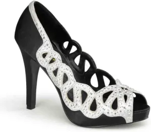 pleaser AVA-12 Womens Shoes, Black-Silver Satin, Size 9