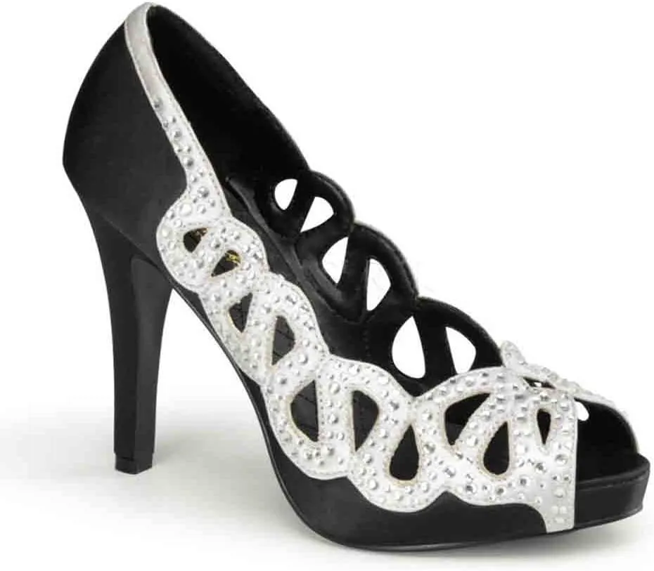 pleaser AVA-12 Womens Shoes, Black-Silver Satin, Size 9