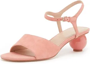 Pour La Victoire Dora Blue Leather Sphere Kitten Heel Sandal Retro Dress Pumps