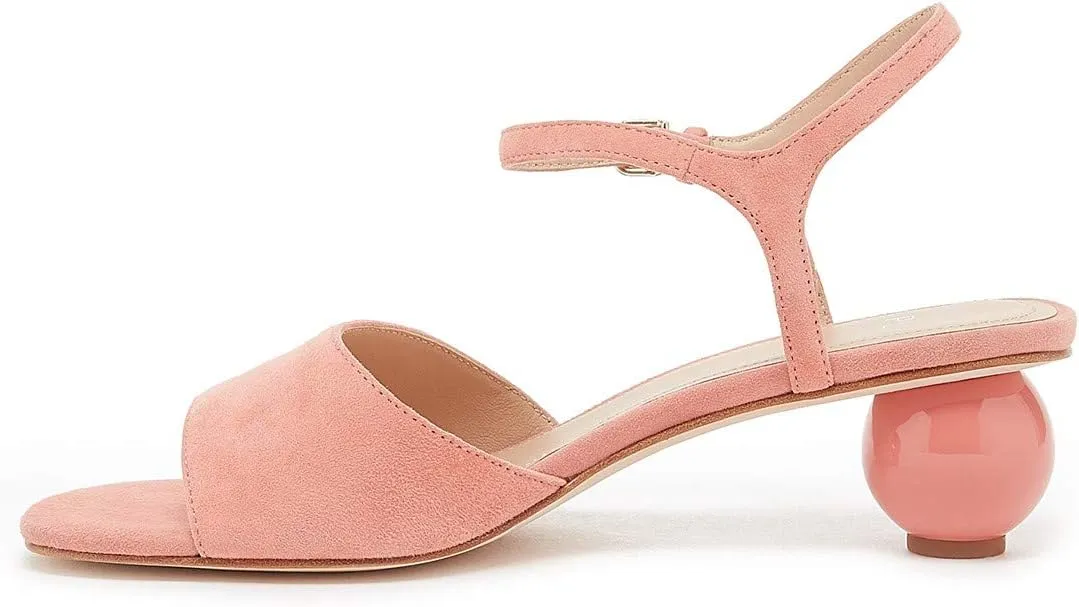 Pour La Victoire Dora Blue Leather Sphere Kitten Heel Sandal Retro Dress Pumps