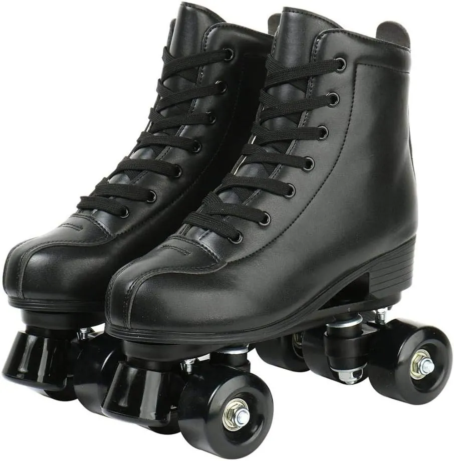 Roller Skates, Double Row Skates Adjustable Leather High-top Roller Skates Perfect Indoor Outdoor Adult Roller Skates with Bag