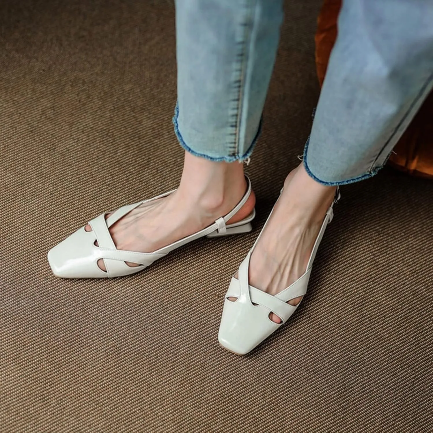 Sandals For Women Women Shoes Square Toe Chunky Heel Women Sandals Split Leather Solid Low Heels Concise Shoes for Women