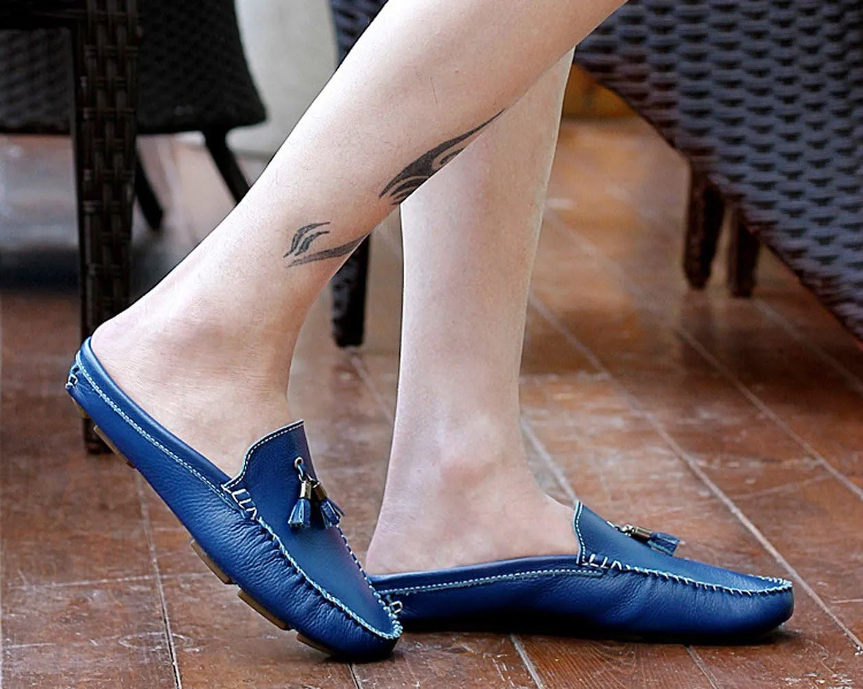 Santimon Men's Slippers Mules Clogs Tassel Leather Comfortable Slip on Shoes Casual Loafters