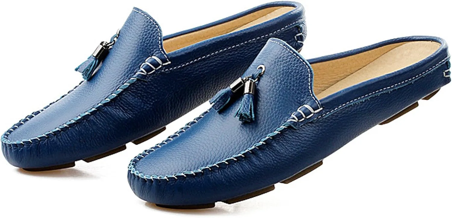Santimon Men's Slippers Mules Clogs Tassel Leather Comfortable Slip on Shoes Casual Loafters