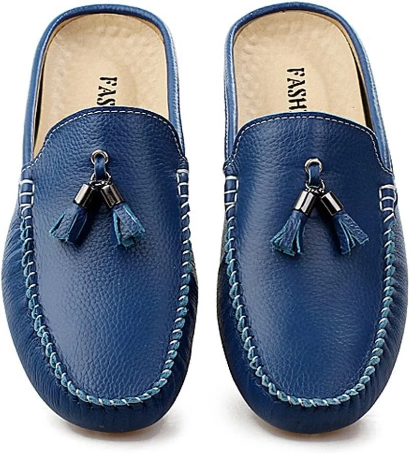Santimon Men's Slippers Mules Clogs Tassel Leather Comfortable Slip on Shoes Casual Loafters
