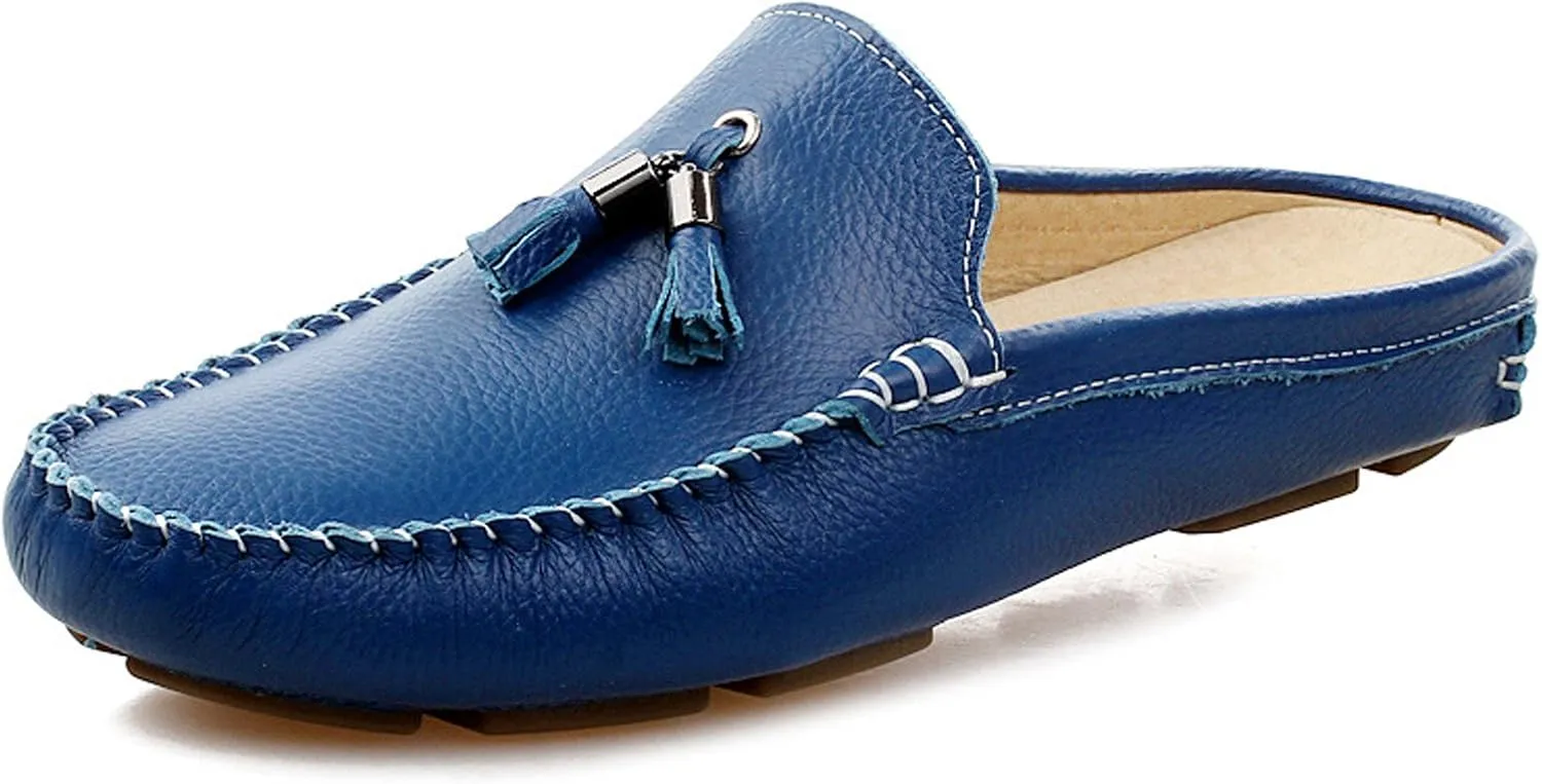 Santimon Men's Slippers Mules Clogs Tassel Leather Comfortable Slip on Shoes Casual Loafters