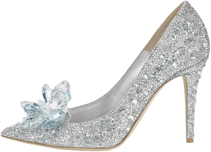 sexytag Women's Crystal Rhinestone Poined Toe Pumps Clear Stiletto High Heels