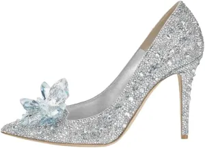 sexytag Women's Crystal Rhinestone Poined Toe Pumps Clear Stiletto High Heels