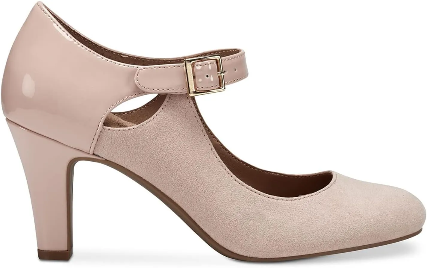 SHODENSE Women Kitten Heel Mary Jane Pumps Round Closed Toe Ankle Strap Mary Janes Patchwork 3 Inch Mid Chunky Heel Dress Sandal Pumps Two Tone Buckle Cutout Shoes Vintage Office Summer 4-13 M US
