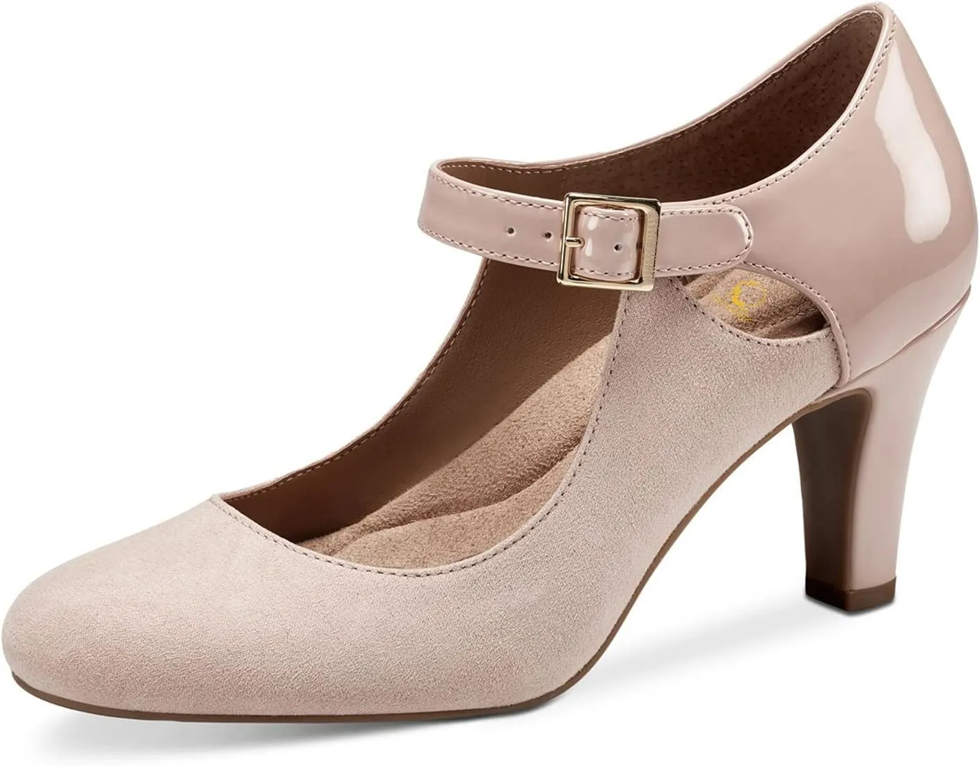 SHODENSE Women Kitten Heel Mary Jane Pumps Round Closed Toe Ankle Strap Mary Janes Patchwork 3 Inch Mid Chunky Heel Dress Sandal Pumps Two Tone Buckle Cutout Shoes Vintage Office Summer 4-13 M US