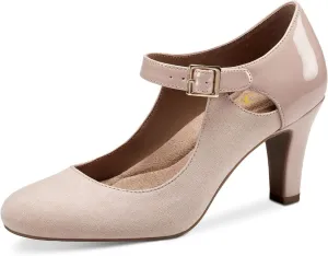 SHODENSE Women Kitten Heel Mary Jane Pumps Round Closed Toe Ankle Strap Mary Janes Patchwork 3 Inch Mid Chunky Heel Dress Sandal Pumps Two Tone Buckle Cutout Shoes Vintage Office Summer 4-13 M US