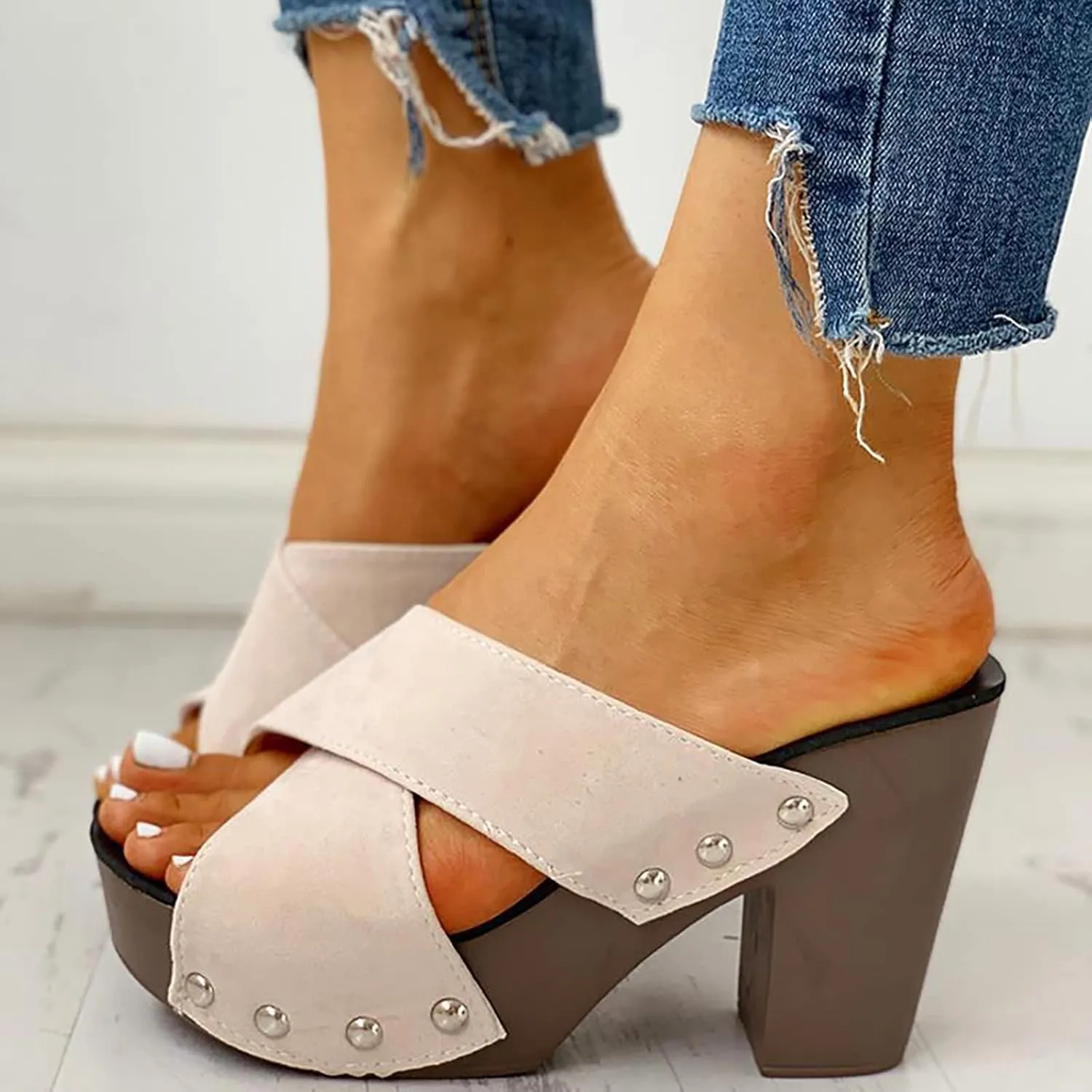 Square Toe Strappy Heeled Sandals Open Toe Ankle Strap High Heels for Women Wedding Party Shoes