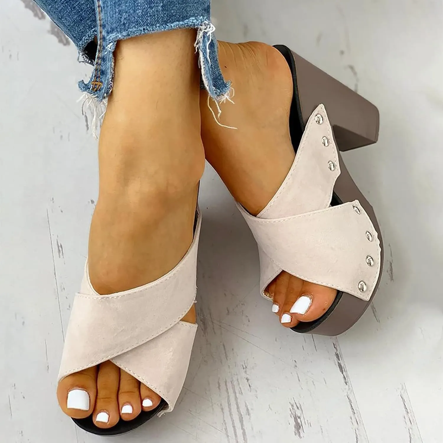 Square Toe Strappy Heeled Sandals Open Toe Ankle Strap High Heels for Women Wedding Party Shoes
