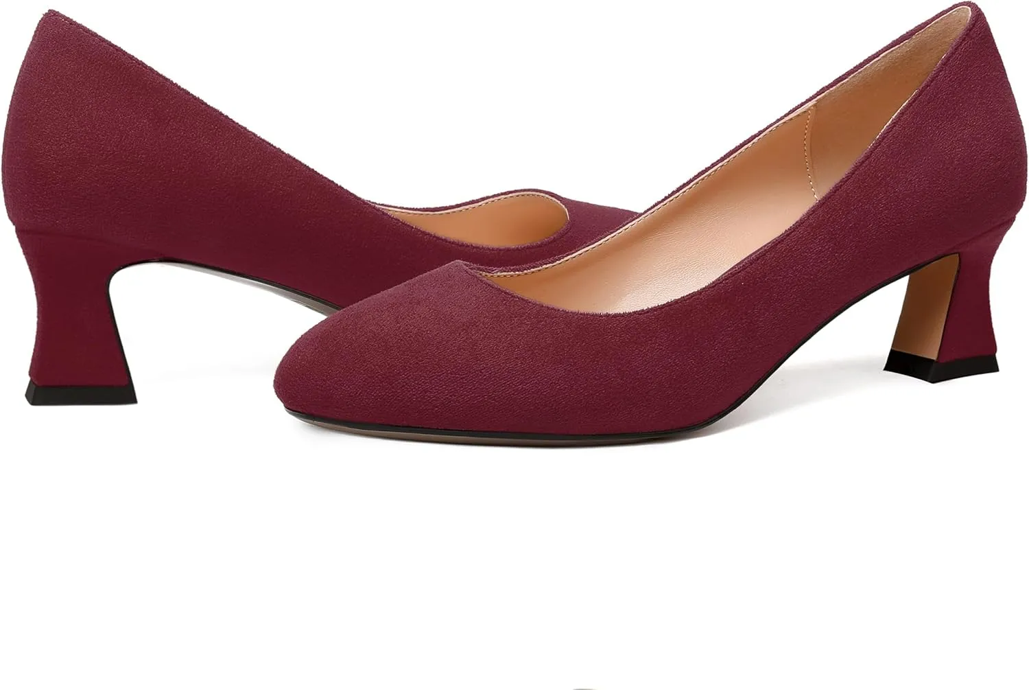 WAYDERNS Womens Dress Suede Dating Round Toe Slip On Solid Kitten Low Heel Pumps Shoes 2 Inch