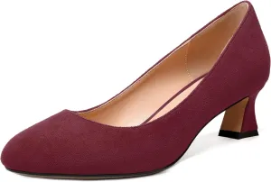 WAYDERNS Womens Dress Suede Dating Round Toe Slip On Solid Kitten Low Heel Pumps Shoes 2 Inch