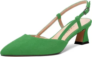 WAYDERNS Womens Slim Adjustable Strap Buckle Suede Pointed Toe Business Formal Kitten Low Heel Pumps Shoes 2 Inch