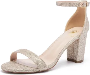 Women Open Toe Low Chunky Short Heels Ankle Strap Block Heel Sandals Party Dress Wedding Pump Shoes