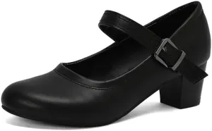 Women's Buckle Strap Round Toe Block Heel Mary Janes Pumps