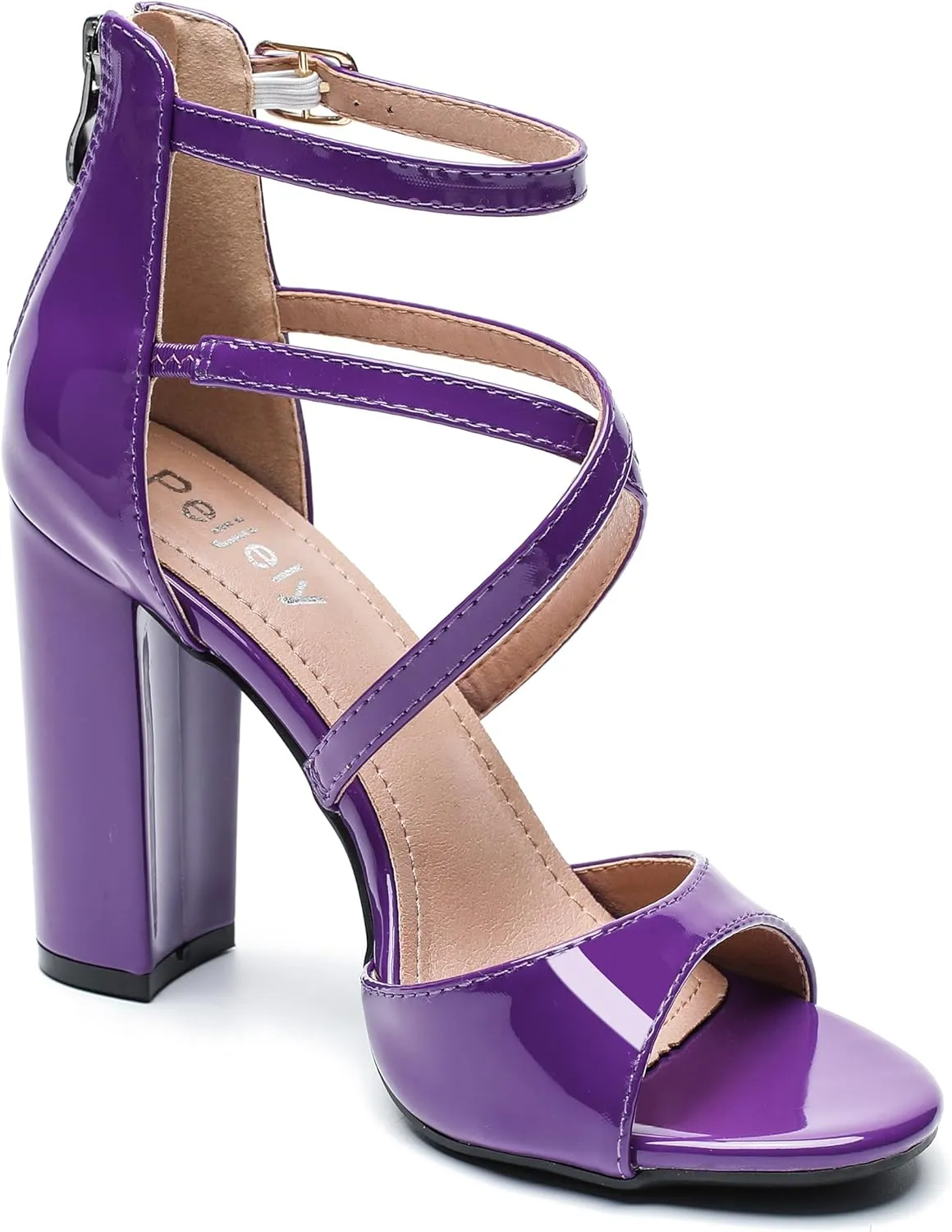 Women's Formal Strappy Sandal High Chunky Block Heel Ankle Strap Zip Up Heels