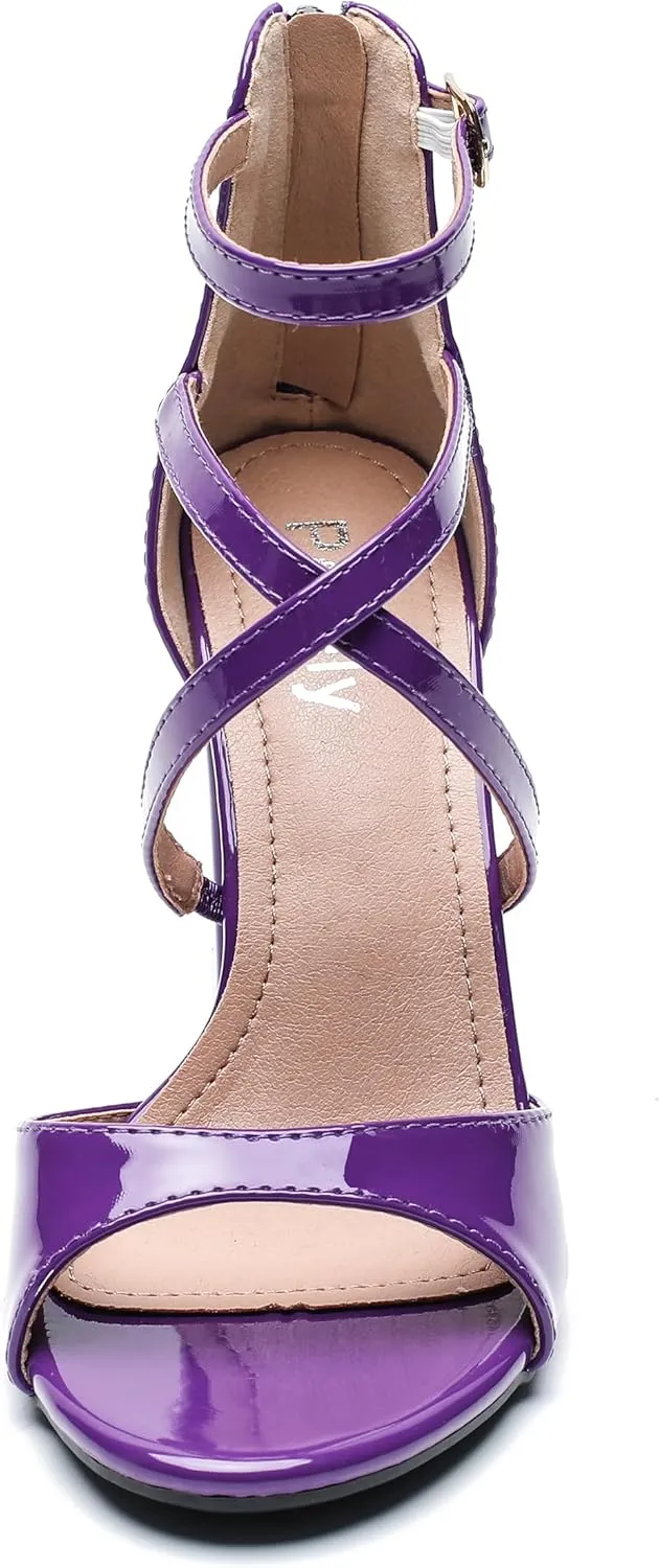 Women's Formal Strappy Sandal High Chunky Block Heel Ankle Strap Zip Up Heels