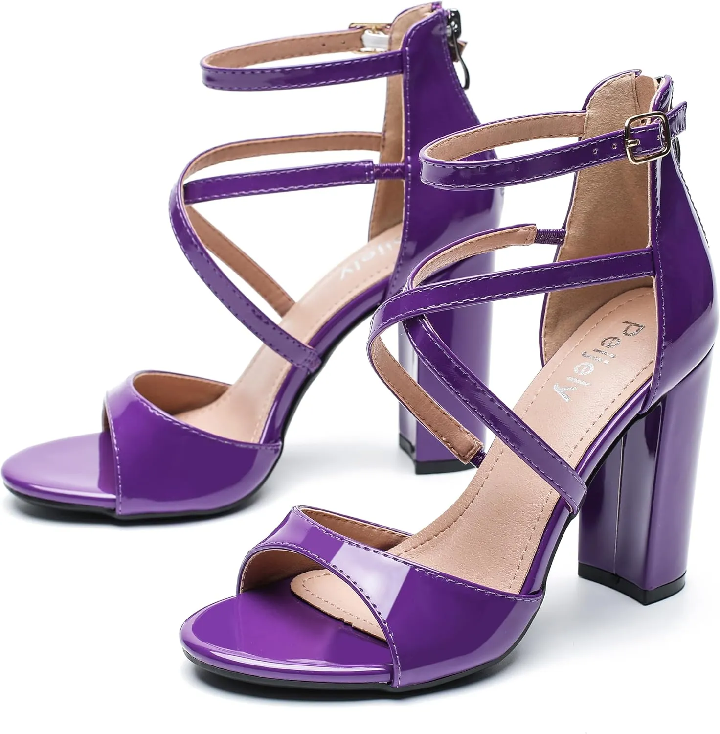 Women's Formal Strappy Sandal High Chunky Block Heel Ankle Strap Zip Up Heels