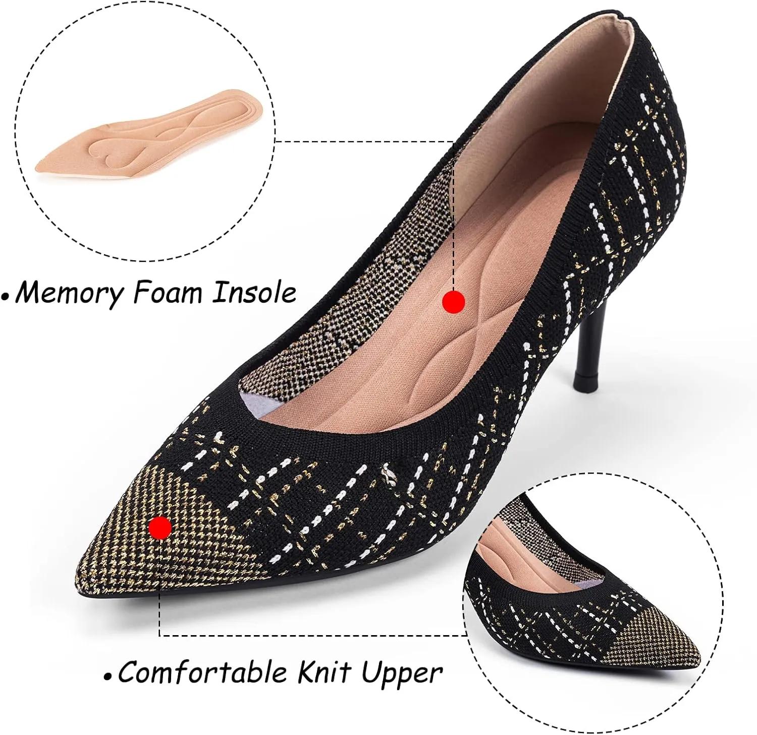 Womens Low Heel Pointed Toe Pump Shoes