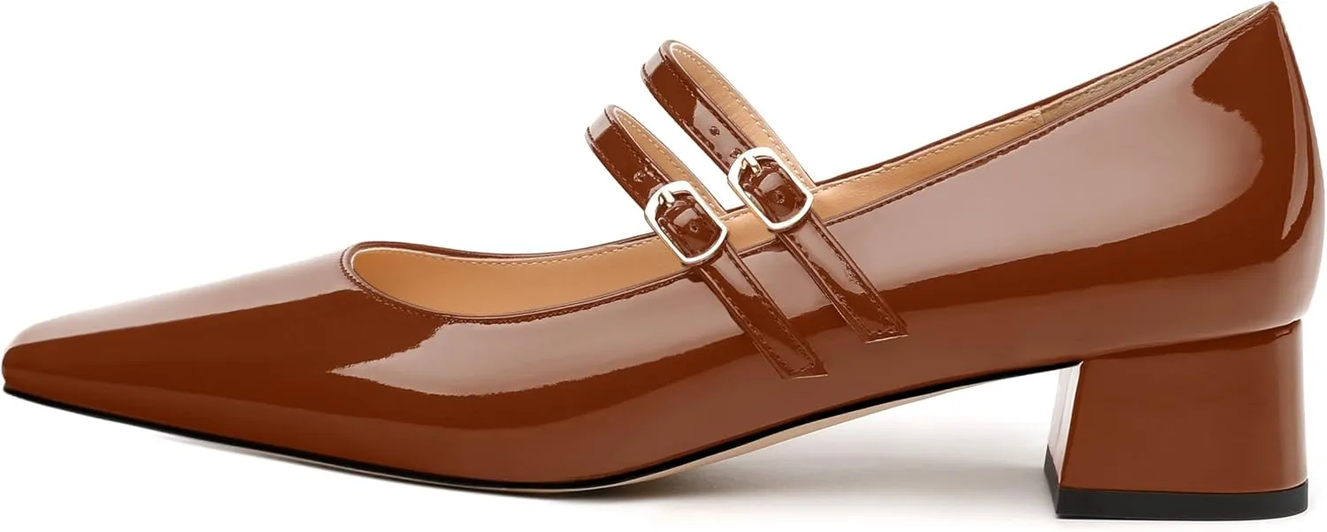 Womens Mary Jane Pumps, Square Toe Low Block Heel Pump Shoes for Women, Daily Comfort Mary Jane Pumps with Two Straps 1.3"