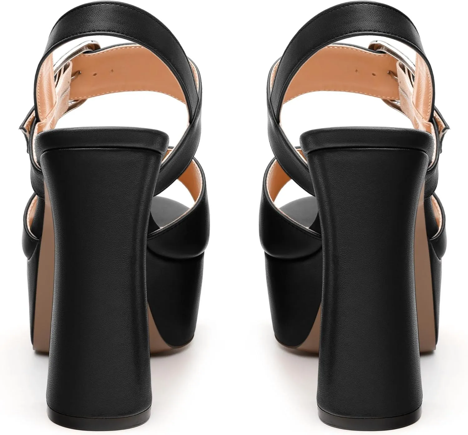 Women's Platform Sandals, Round Toe Chunky High Heels, Fashion Ankle Strap Buckle Heeled Sandal 4.8 Inch