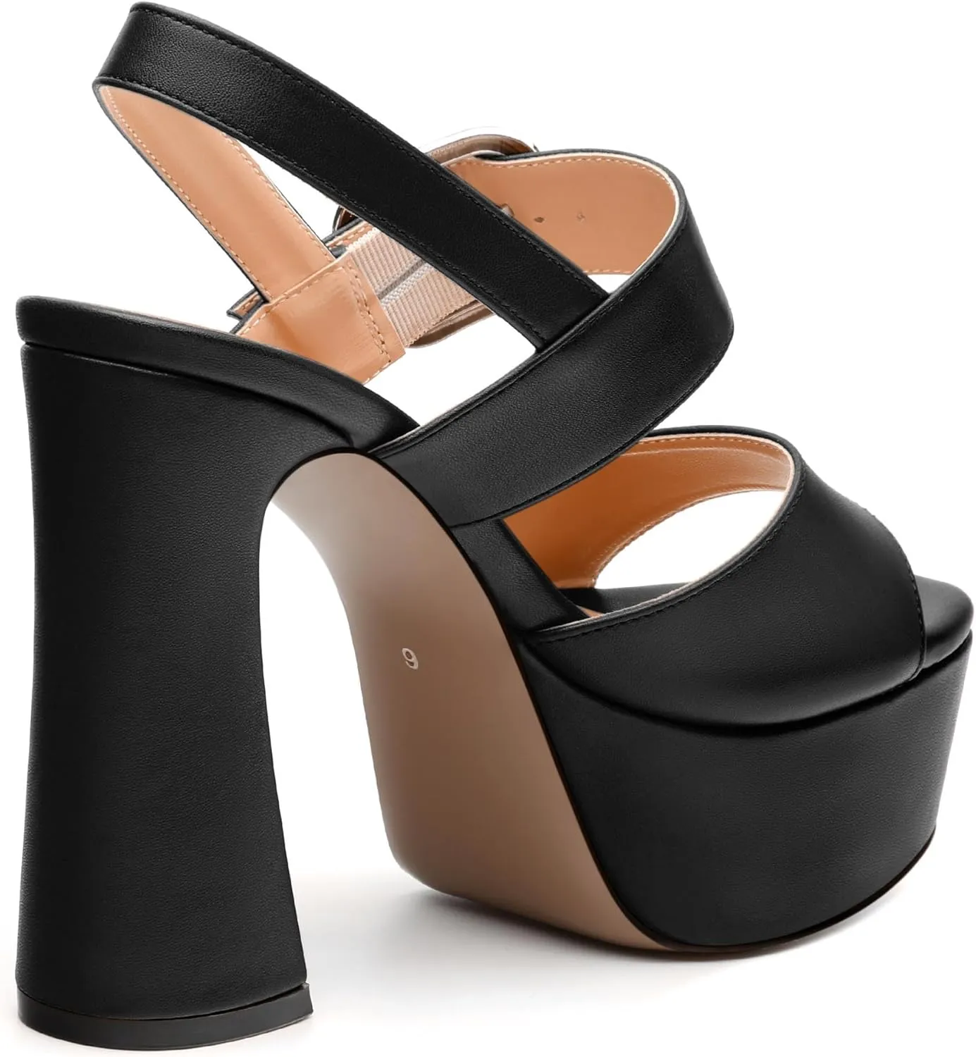 Women's Platform Sandals, Round Toe Chunky High Heels, Fashion Ankle Strap Buckle Heeled Sandal 4.8 Inch
