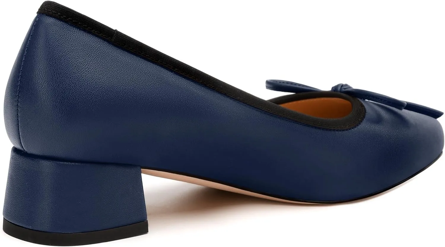 Womens Pumps, Square Toe Low Block Heel Pumps for Women, Leather Insole Comfort Daily Pump Shoes with Bow Tie 1.3"