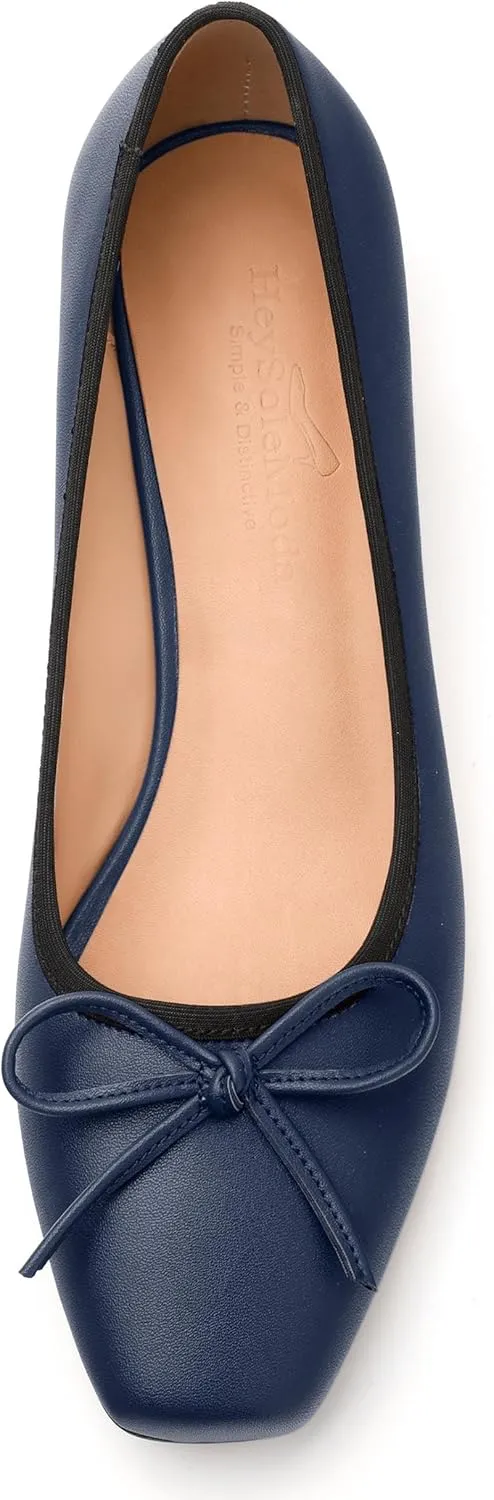 Womens Pumps, Square Toe Low Block Heel Pumps for Women, Leather Insole Comfort Daily Pump Shoes with Bow Tie 1.3"