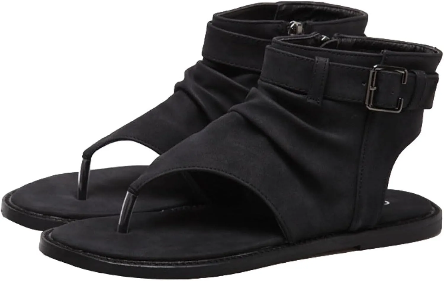 Women's Sandals, Summer Clip Toe Flat Shoes, Side Zipper Ankle High Top Roman Flip Shoes