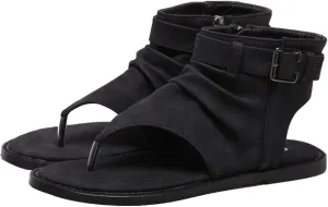 Women's Sandals, Summer Clip Toe Flat Shoes, Side Zipper Ankle High Top Roman Flip Shoes